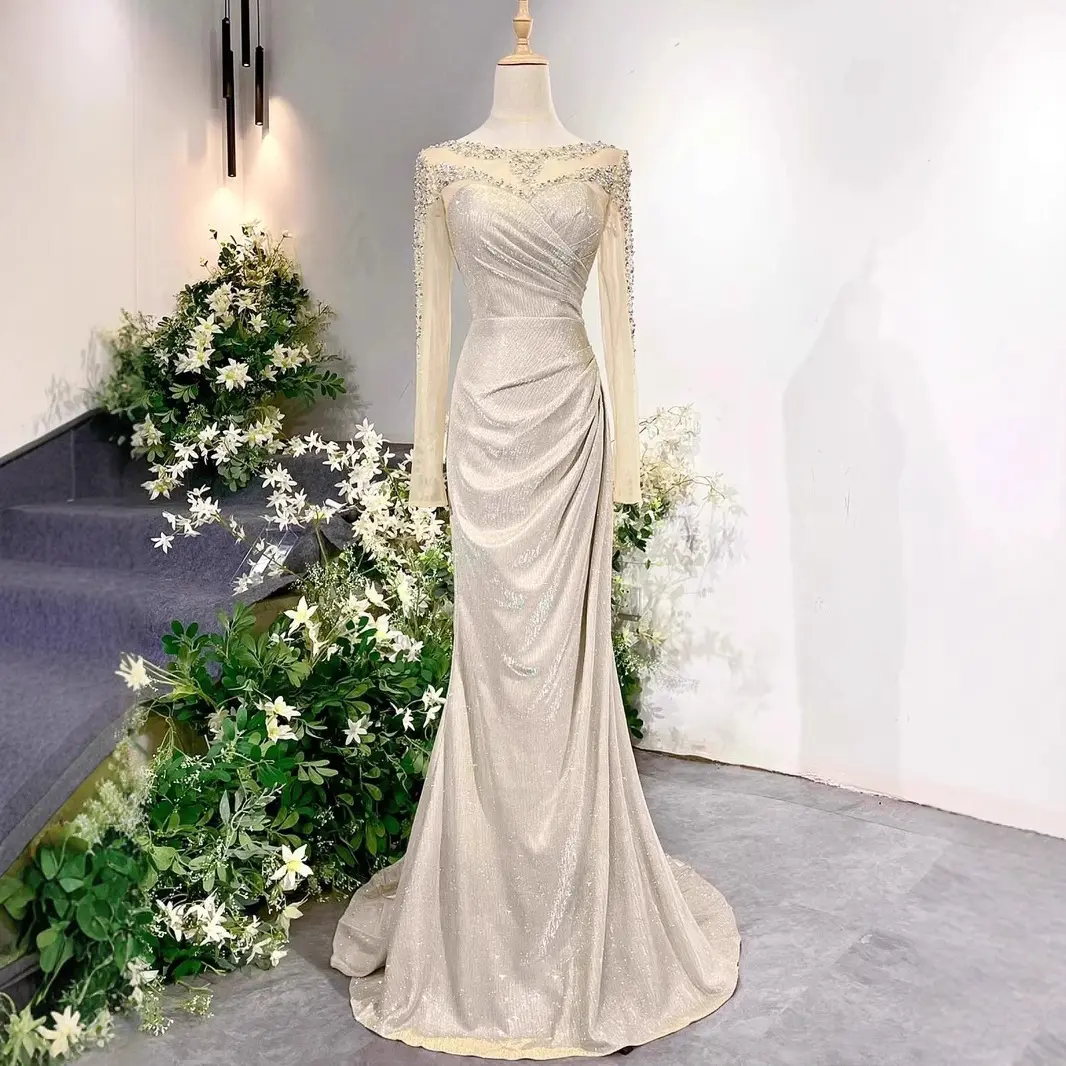 主持人晚礼服女银色亮片高端鱼尾走秀晚宴年会演出服艺考端庄大气