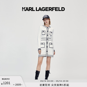 KARL LAGERFELD卡尔拉格斐春夏款撞色羊毛小香风长袖针织连衣裙