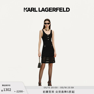 KARL LAGERFELD卡尔拉格斐2024夏款黑色蕾丝无袖针织连衣裙老佛爷