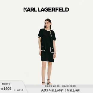 LAGERFELD卡尔拉格斐2024夏款 KARL 醋纤撞色边黑色连衣裙老佛爷