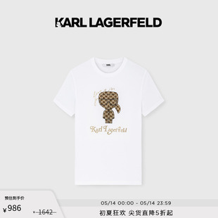 T恤男 KARL LAGERFELD卡尔拉格斐金色KARL大卡通图案白色短袖