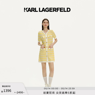 KARL 撞色边黄色针织连衣裙老佛爷 LAGERFELD卡尔拉格斐2024夏新款