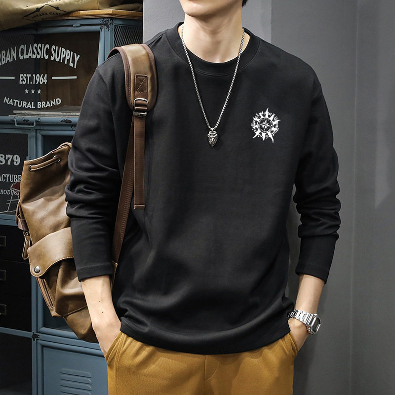 重磅纯棉长袖T恤男打底衫2026春秋季圆领纯色内搭宽松服