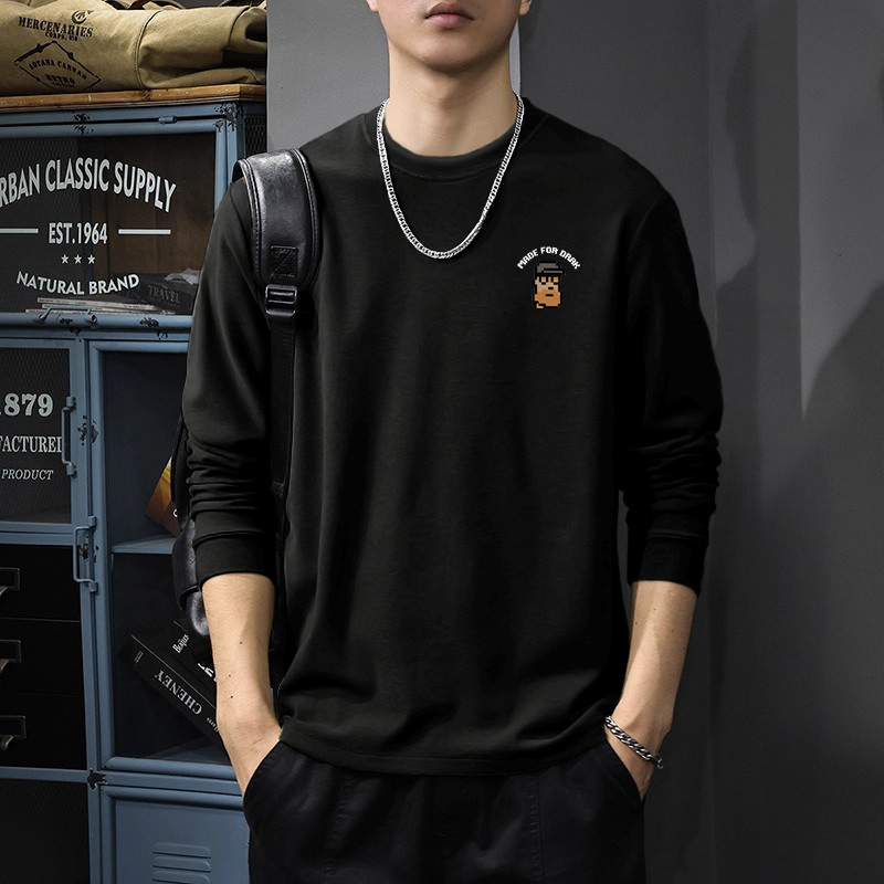 秋季保暖男款圆领宽松潮牌德绒长袖t恤春秋男士重磅休闲打底衫男
