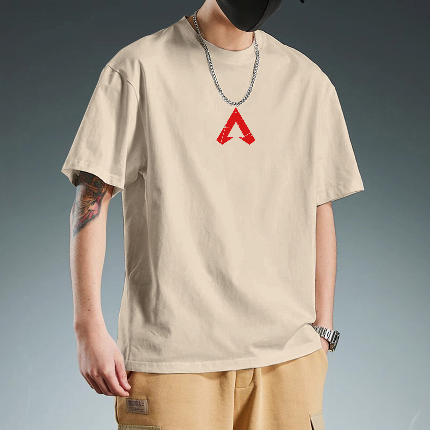 白色短袖t恤男夏季纯棉五分半袖重磅美式潮牌潮流宽松七分袖衣服