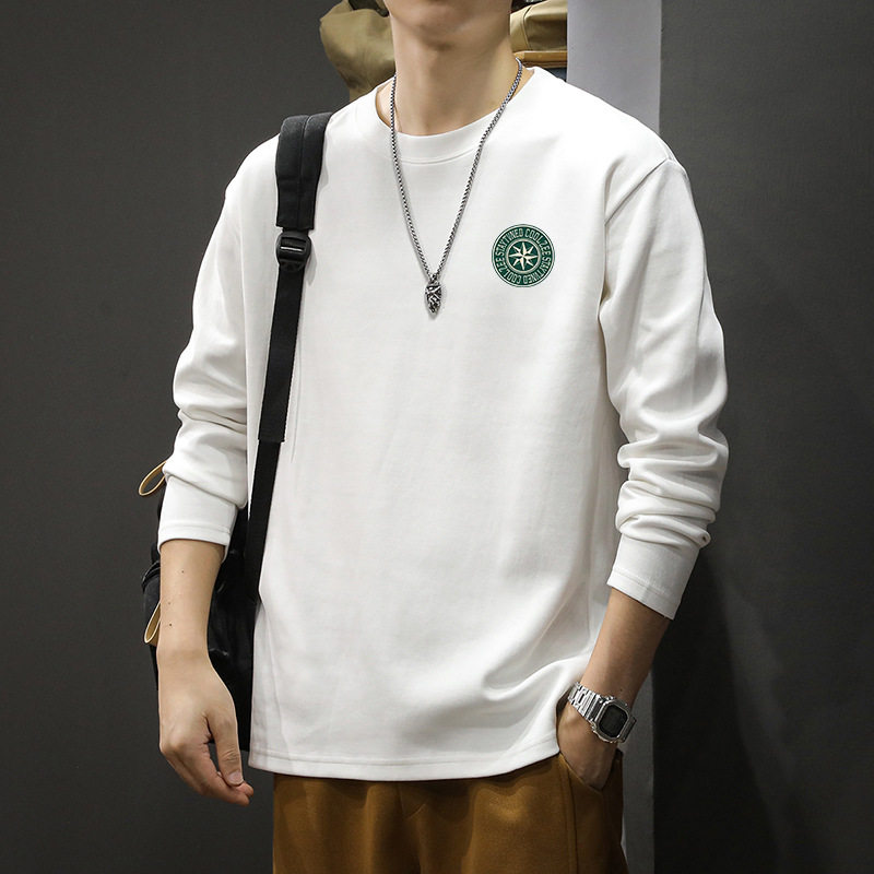 重磅t恤长袖男冬季内搭上衣宽松纯棉体恤秋冬白色打底衫衣服