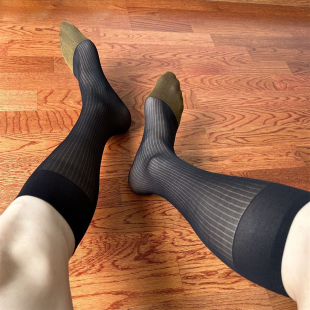 皮鞋 性感舒适日系防臭西装 长筒袜 商务丝袜薄款 金脚趾细条纹正装