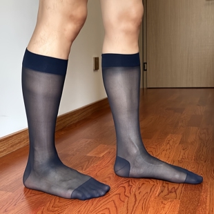 2双高端丝线素面带脚型弯跟加固男士商务中长筒日系锦纶正装丝袜