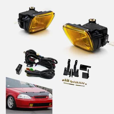 适用于96-98款本田思域改装前雾灯方块黄色雾光灯总成2/3/4DR/EK3