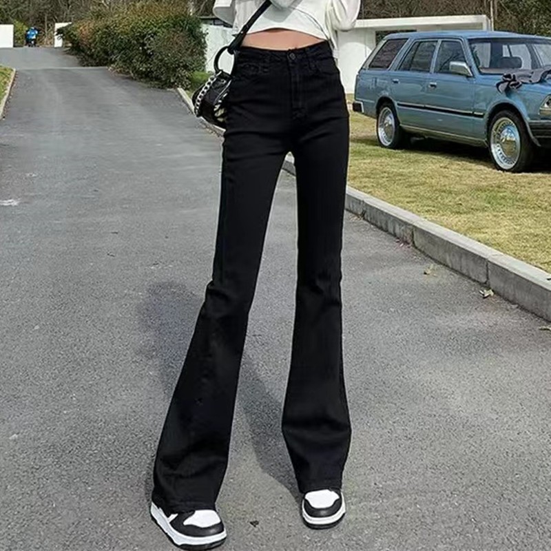 黑色微喇牛仔裤女2025年新款夏季薄款高腰显瘦弹力修身梨形喇叭裤