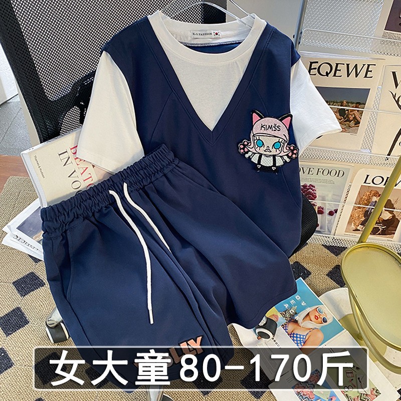 胖女童夏装大码女孩大童女装2025新款夏季款高级感运动服短裤套装