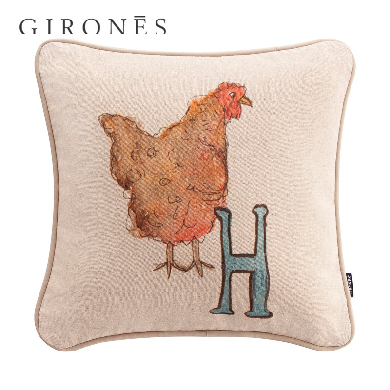 GIRONES进口西班牙双面印花高档包边卡通字母图案抱枕靠垫套Hens