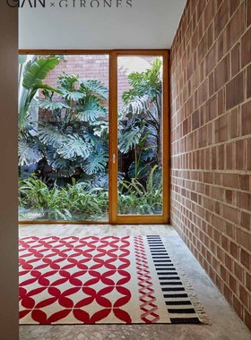 GIRONES进口GAN手工羊毛基里姆工艺挂毯地毯花毯深红色几何图案