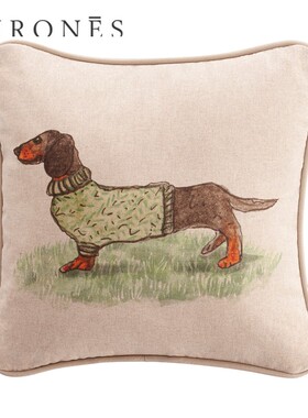 GIRONES进口西班牙素描卡通腊肠犬现代客厅沙发双面方形抱枕靠垫