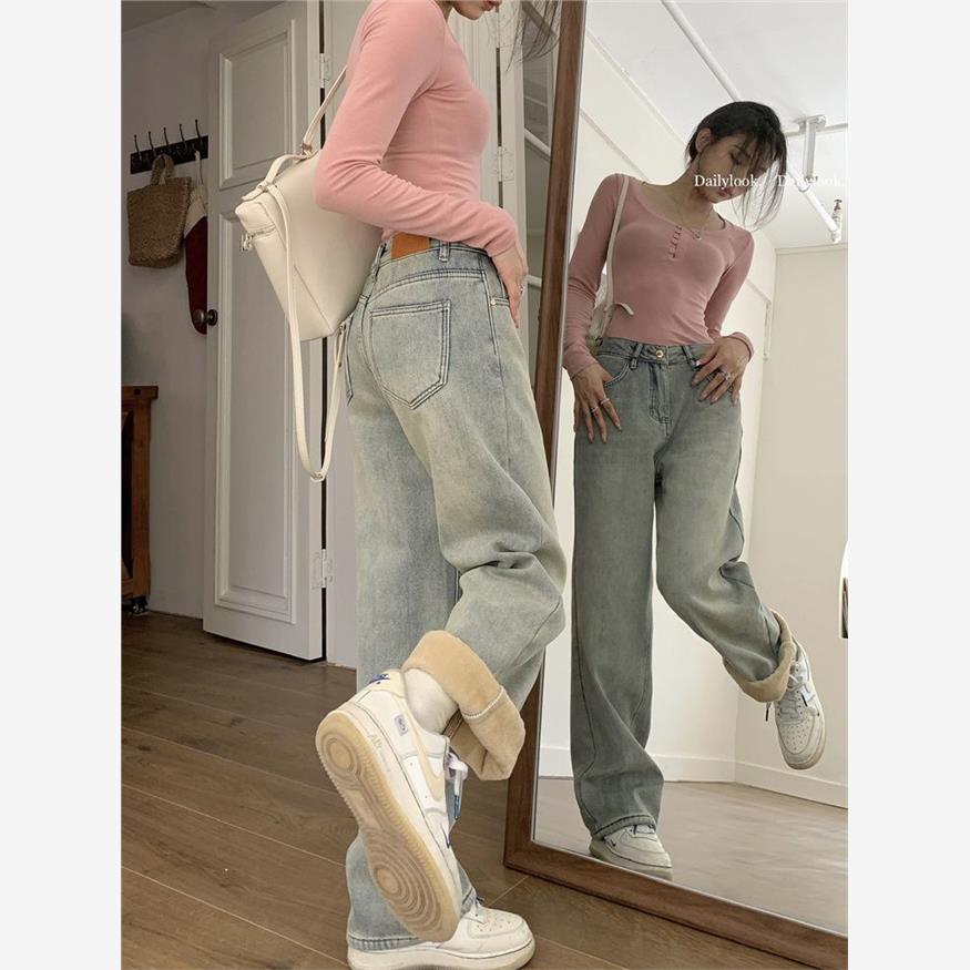 复古高腰直筒牛仔裤女202