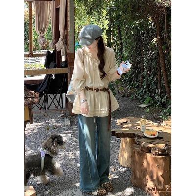 温柔防晒女纯长袖木抽绳耳