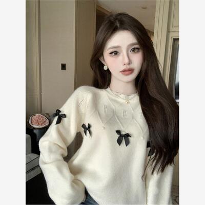 法式小香风蝴蝶结毛衣女