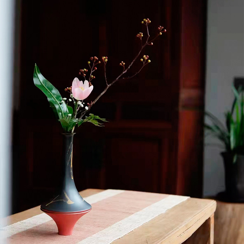 红黑鎏金陀螺瓶新中式摆件插花器皿花瓶花器桌面装饰日式禅意复古,家居饰品,花瓶,淘宝优惠券,粉丝福利购,淘宝优惠卷