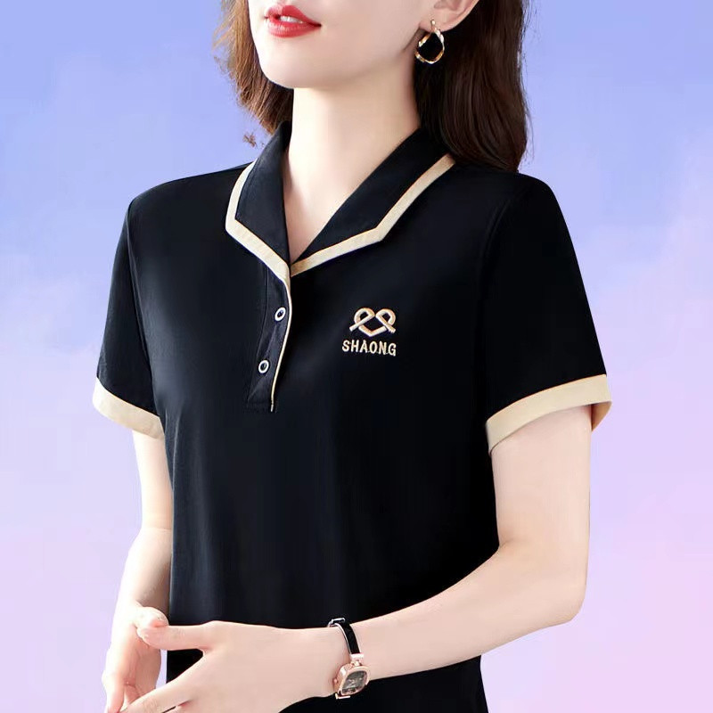 短袖T恤女宽松大码polo打底衫