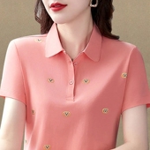 翻领休闲t恤女polo衫 新款 减龄高档宽松体恤 2023夏季 高品质妈妈装