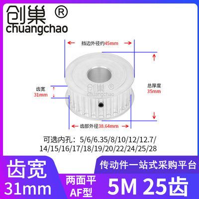 5M25齿宽31同步轮内孔68101214151617181920222425高扭矩同步带轮