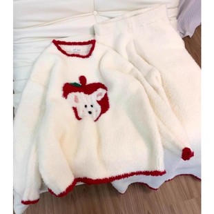 睡衣套装 可爱小狗宽松遮肉显瘦半边绒卡通减龄大码 女 新款 2025冬季