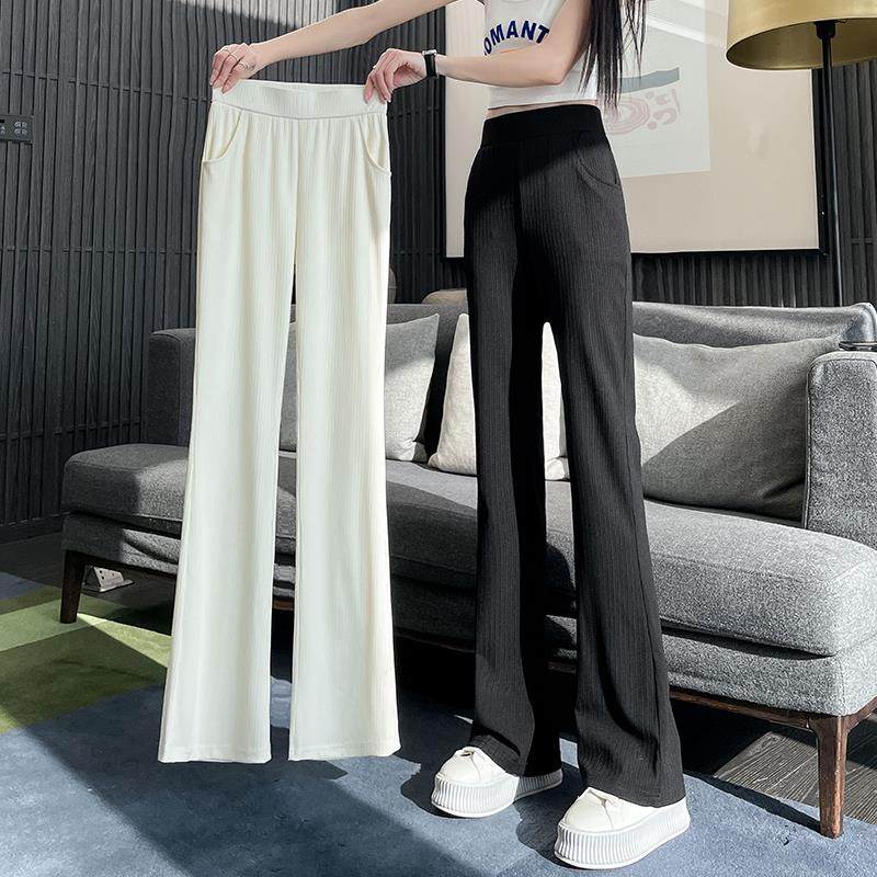 女士夏季高腰微喇叭休闲裤黑色冰丝女2026新款薄款休闲长裤休闲裤