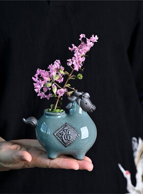 创意唐马小花瓶家居办公桌面插花装饰品禅意陶瓷小马水培花器摆件