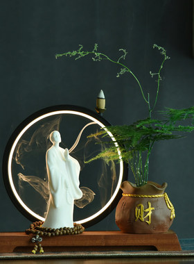 新中式客厅玄关创意摆件小和尚禅意流香茶桌办公室绿植盆栽装饰品