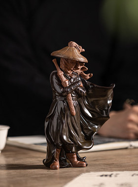 中式禅意江湖故人古风侠客剑客人物陶瓷摆饰大假山鱼缸造景装饰品