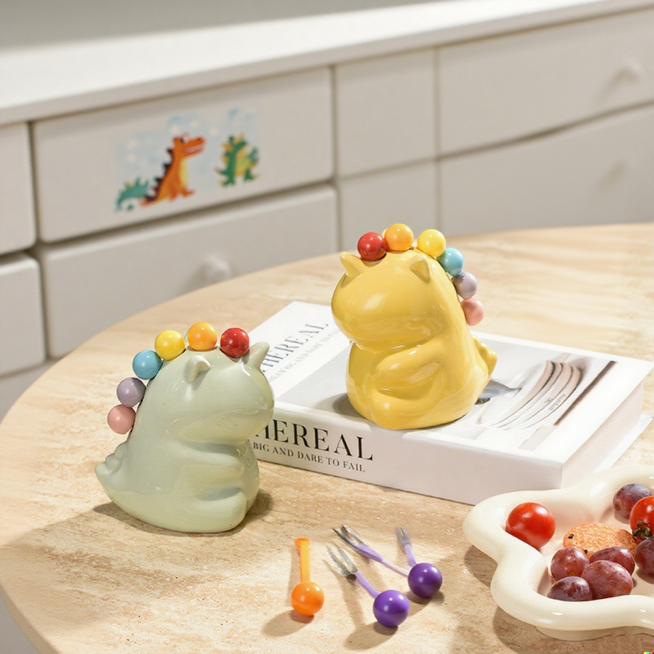 不锈钢水果叉高颜值家用轻奢套装客厅摆件收纳甜品叉高级感设计