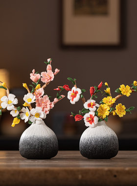 非遗手工瓷花仿真陶瓷花朵家居桌面装饰摆件桃花梅花花瓶插花花器