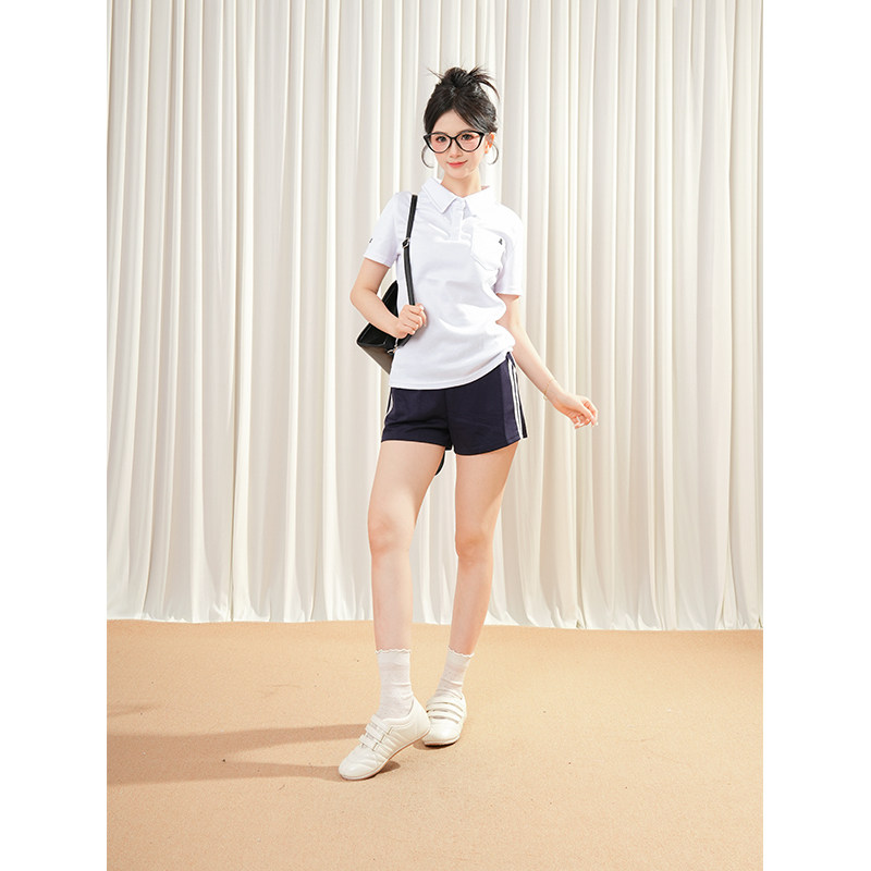 【樱花妹穿搭】小个子运动系jk制服校供感上衣+短裤两件套