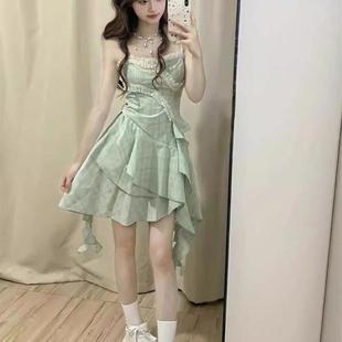 碎花裙子不规则气质海边沙滩长裙 甜辣妹荷叶边吊带连衣裙仙女夏季