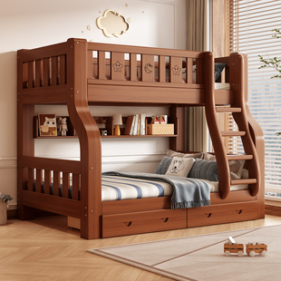 上下铺双层床两层上下床高低床实木子母床交错式小户型木床儿童床