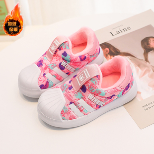 断码清仓儿童冬款加绒贝壳头板鞋女童一脚蹬鞋男童时尚休闲运动鞋