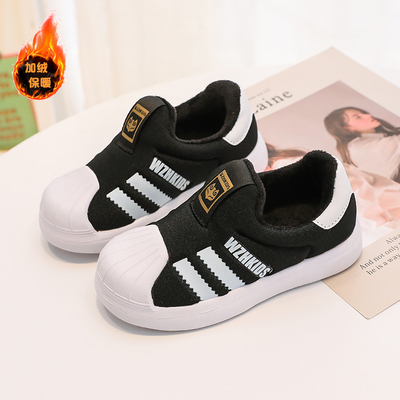 断码清仓儿童冬款加绒贝壳头板鞋男童一脚蹬鞋女童时尚休闲运动鞋