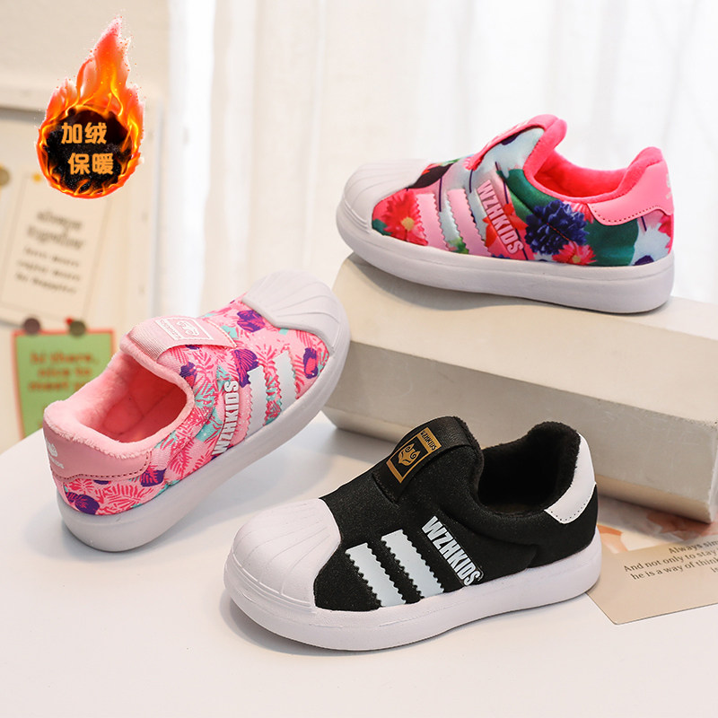 断码清仓儿童冬款加绒贝壳头板鞋女童一脚蹬鞋男童时尚休闲运动鞋