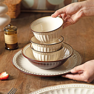 复古超好看套装简约盘子牛排盘西餐盘家用陶瓷饭碗菜盘汤碗超大碗