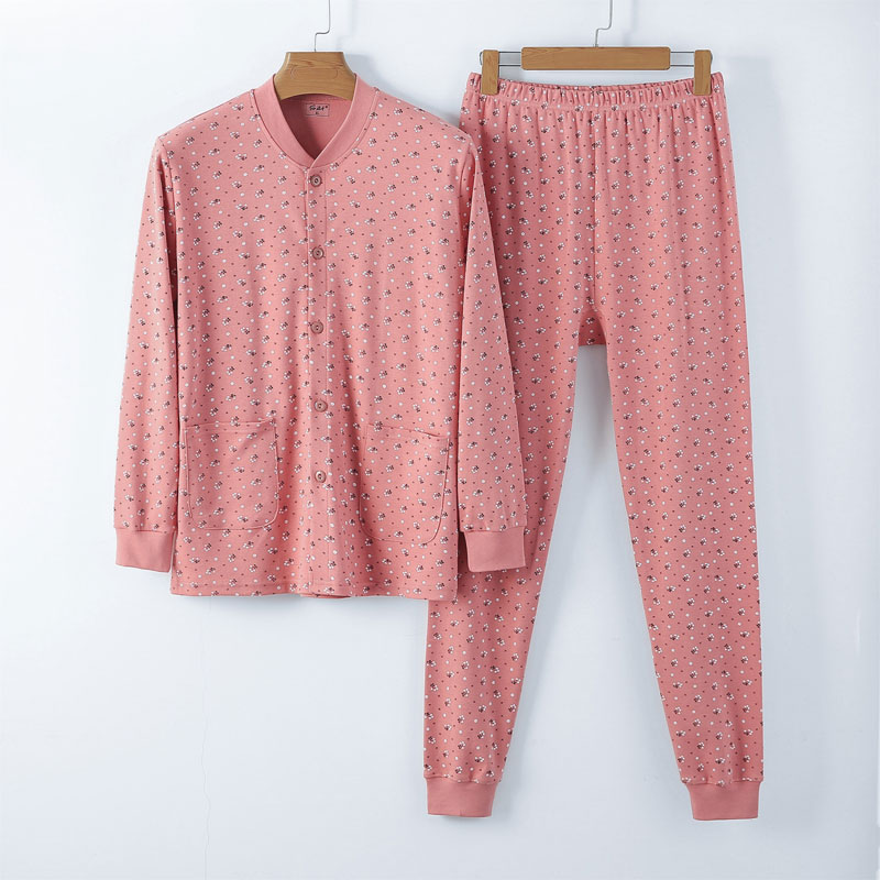 中老年人加肥女纯棉开衫秋衣秋裤