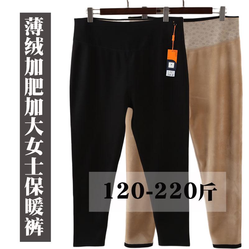 特体加肥薄绒保暖裤女士200斤胖MM高腰深裆冬季加大码妈妈打底裤