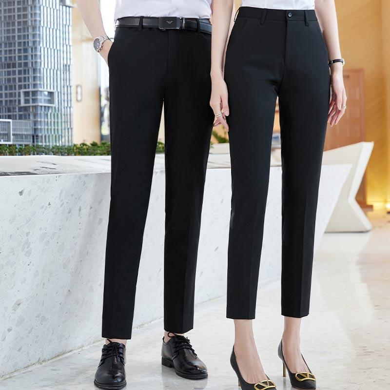 西装九分裤女夏季薄款直筒弹力黑色职业男西裤工裤正装工作长裤