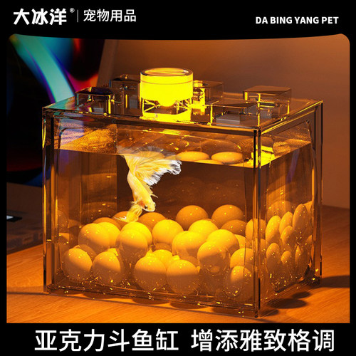 斗鱼专用小型鱼缸带灯创意微景观