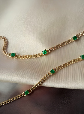 粗款有质感手链钻石祖母绿18K