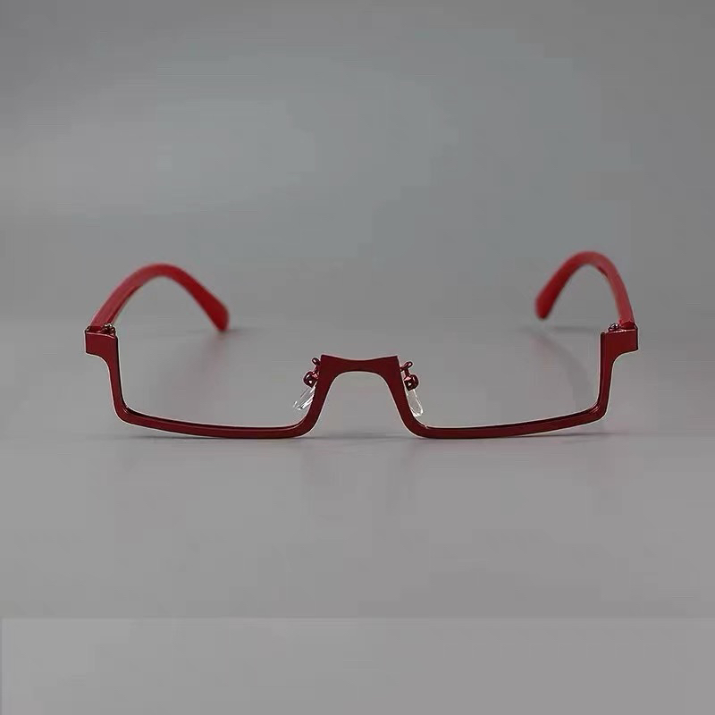 Lolita赛博朋克性感酒红镜框半框眼镜cos装扮下半框凹造型配饰