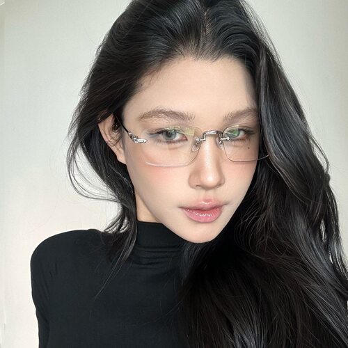 超轻御姐无框复古眼镜高级可配平光镜近视度数显脸蓝光边框眼睛