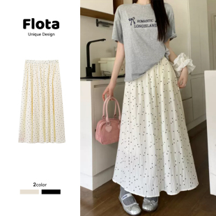 新款 夏季 简约波点半身长裙慵懒宽松遮肉百搭高腰裙子001 flota