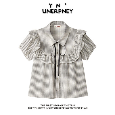 系带蝴蝶结泡泡短袖衬衫女夏装潮