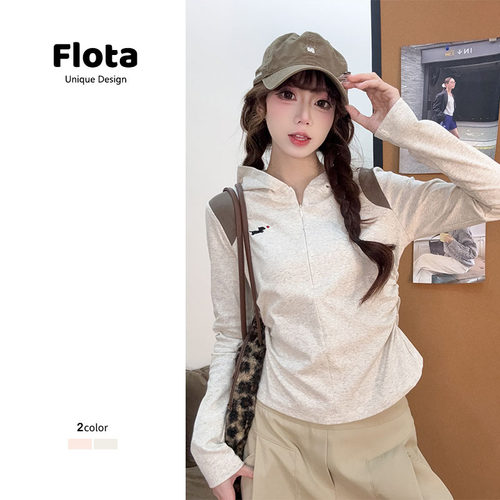 【flota】韩系休闲连帽长袖T恤腊肠狗设计感ins显瘦百搭上衣2956