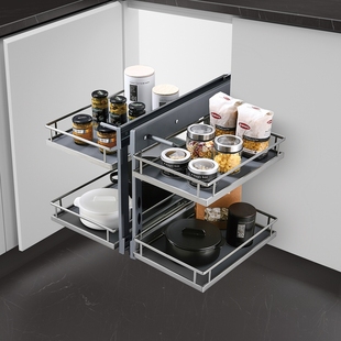 JoyLink左邻转角小怪物拉篮厨房双层收纳篮阻尼抽屉锅具橱柜架